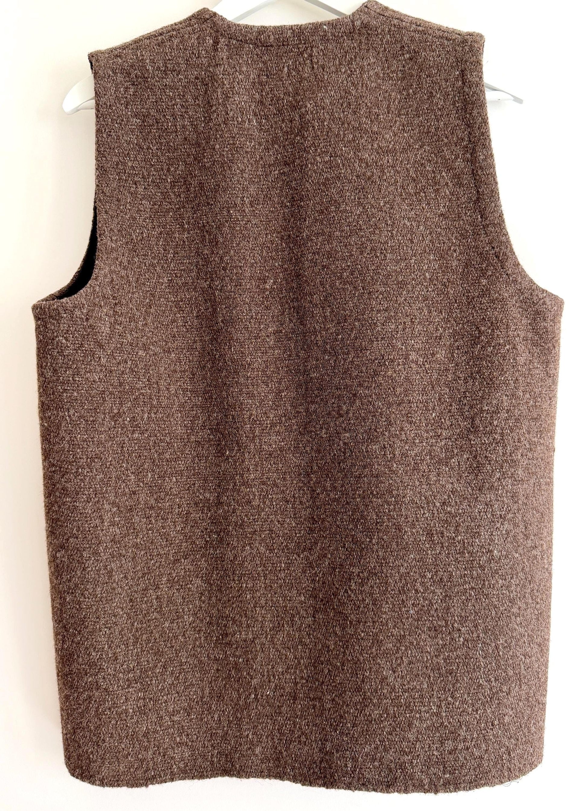 Vintage Brown Wool Vest Nambe Weavers New Mexico Handwoven