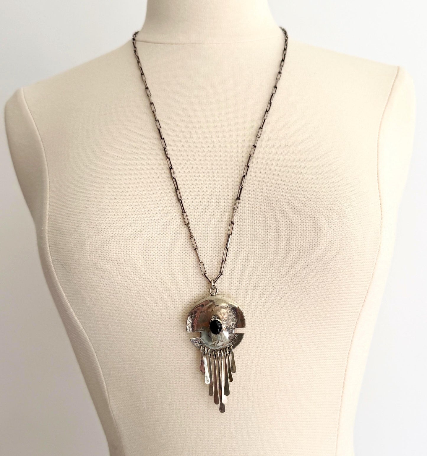 Vintage Navajo Modernist Sterling Silver Necklace Long 28.5" Paperclip Chain