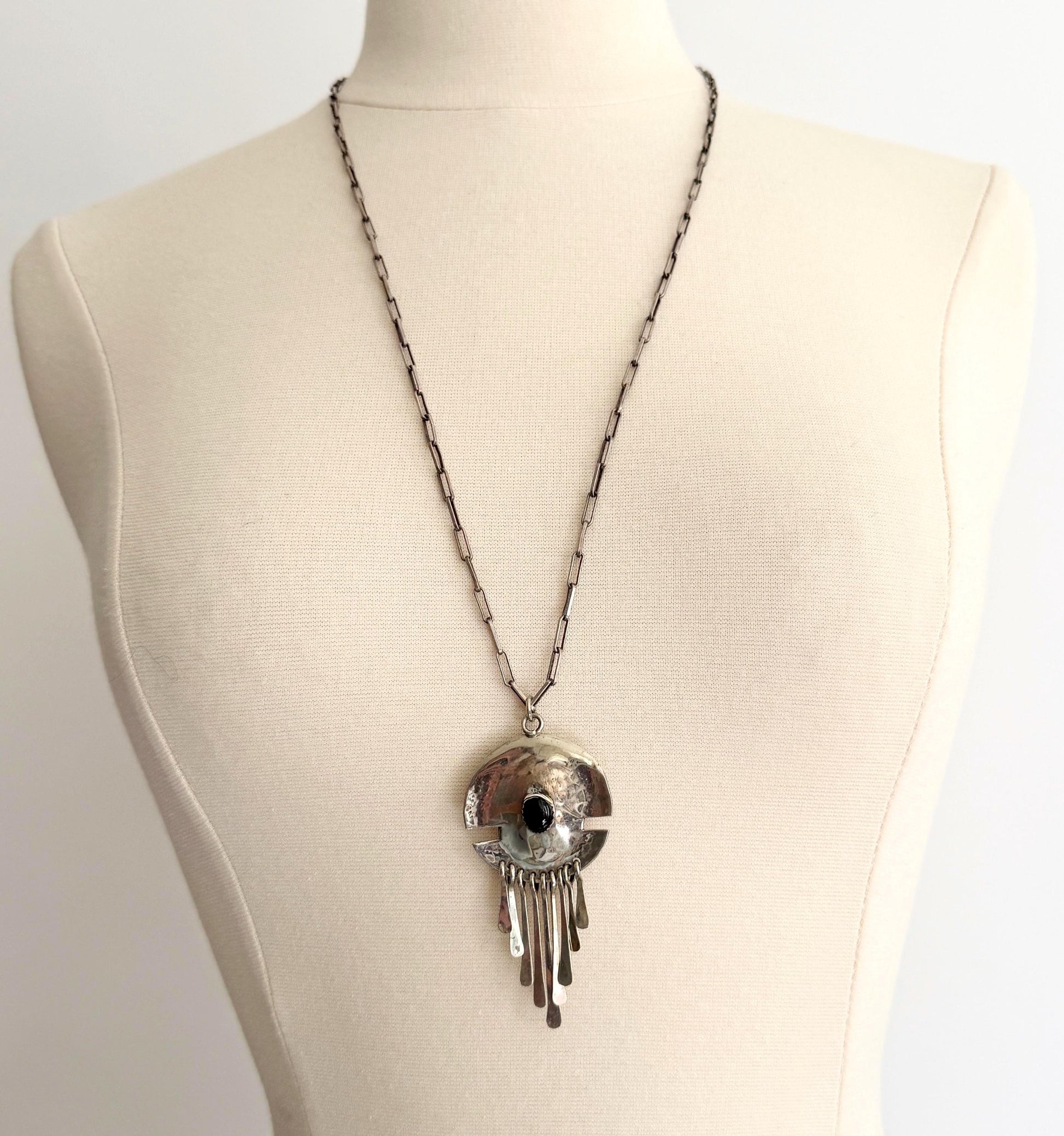 Vintage Navajo Modernist Sterling Silver Necklace Long 28.5" Paperclip Chain