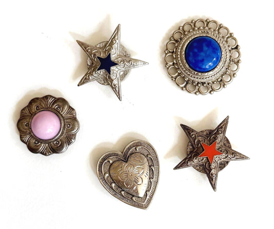 Vintage Sterling Silver Button Cover Western Heart Star