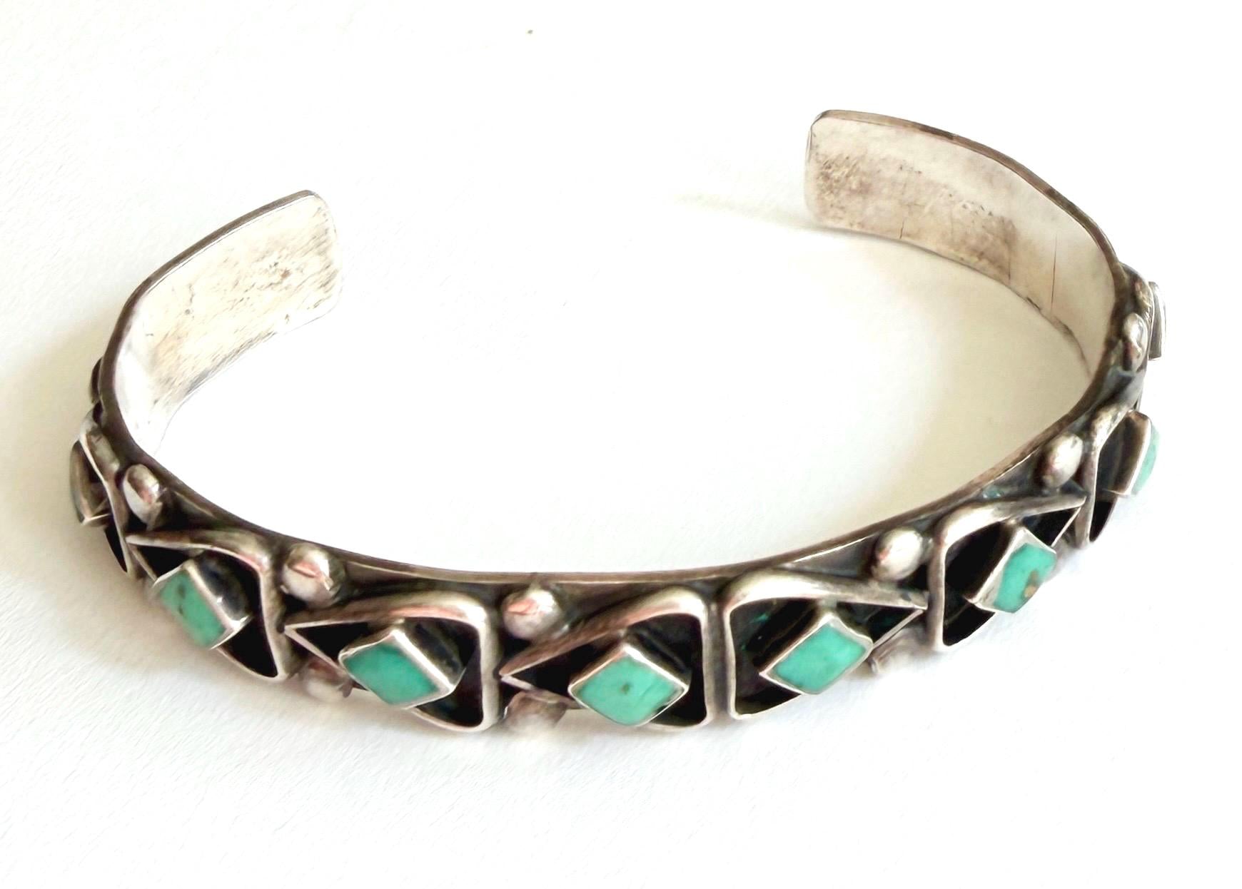 Vintage Zuni Turquoise Sterling Silver Cuff Bracelet Artist Signed FG