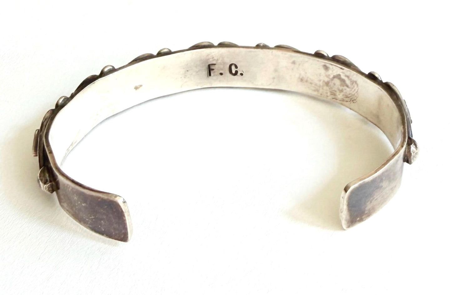 Vintage Zuni Turquoise Sterling Silver Cuff Bracelet Artist Signed FG