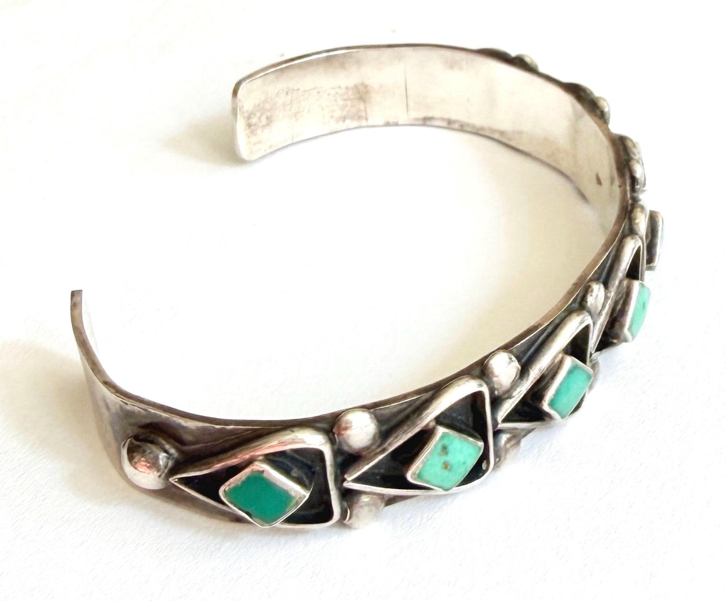 Vintage Zuni Turquoise Sterling Silver Cuff Bracelet Artist Signed FG