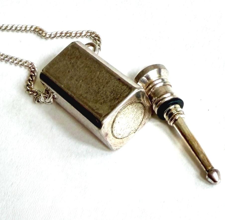 Vintage Perfume Vial Necklace Silver Metal Screw Top Bottle