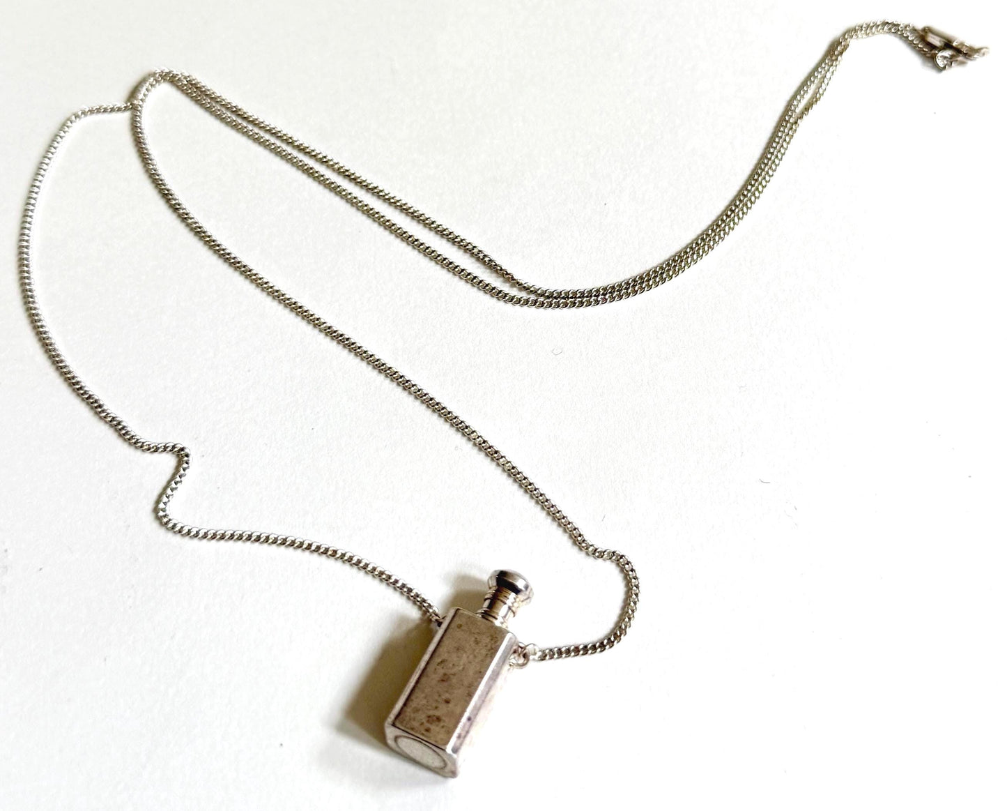 Vintage Perfume Vial Necklace Silver Metal Screw Top Bottle