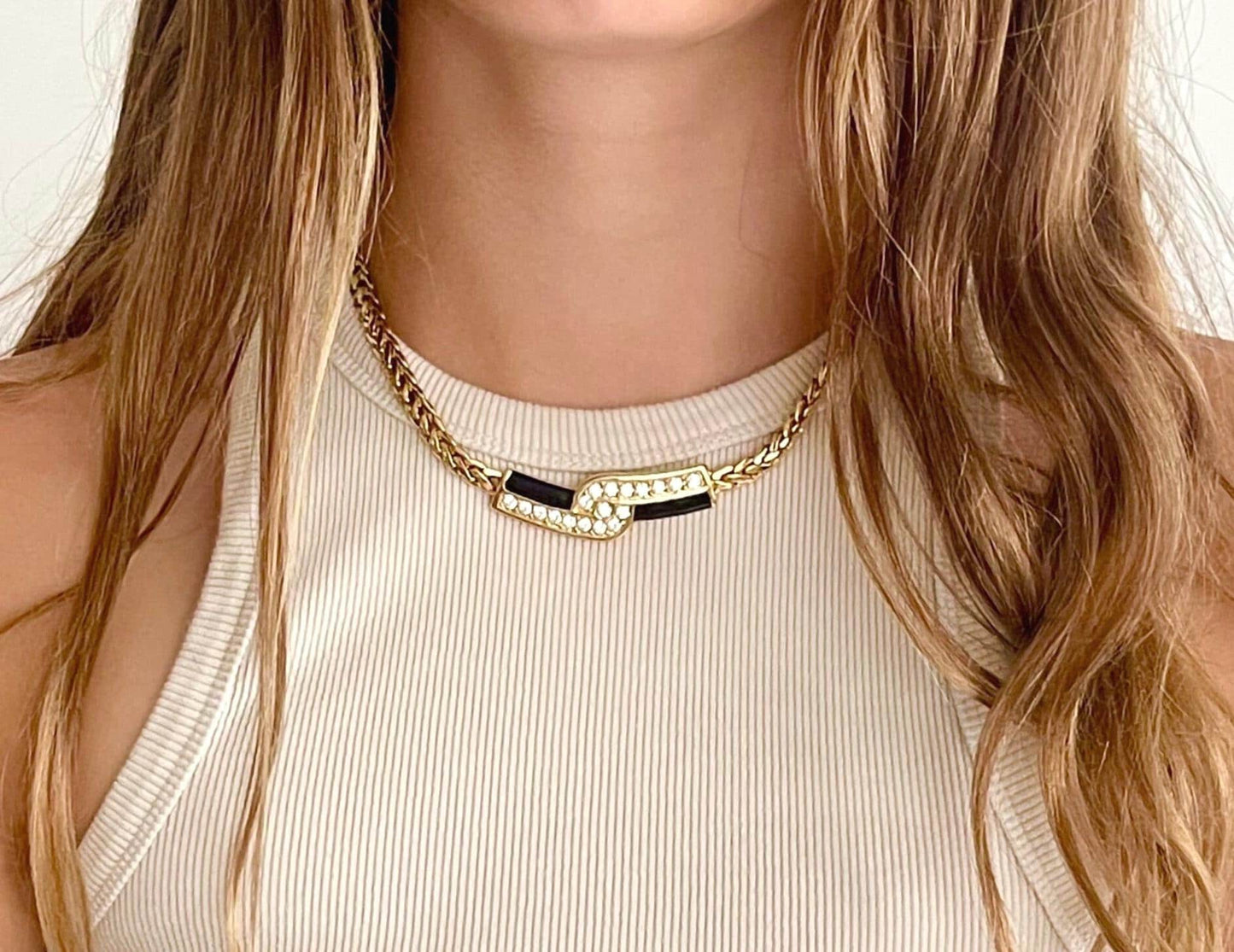 Vintage 90s Swarovski Crystal Gold Choker Necklace