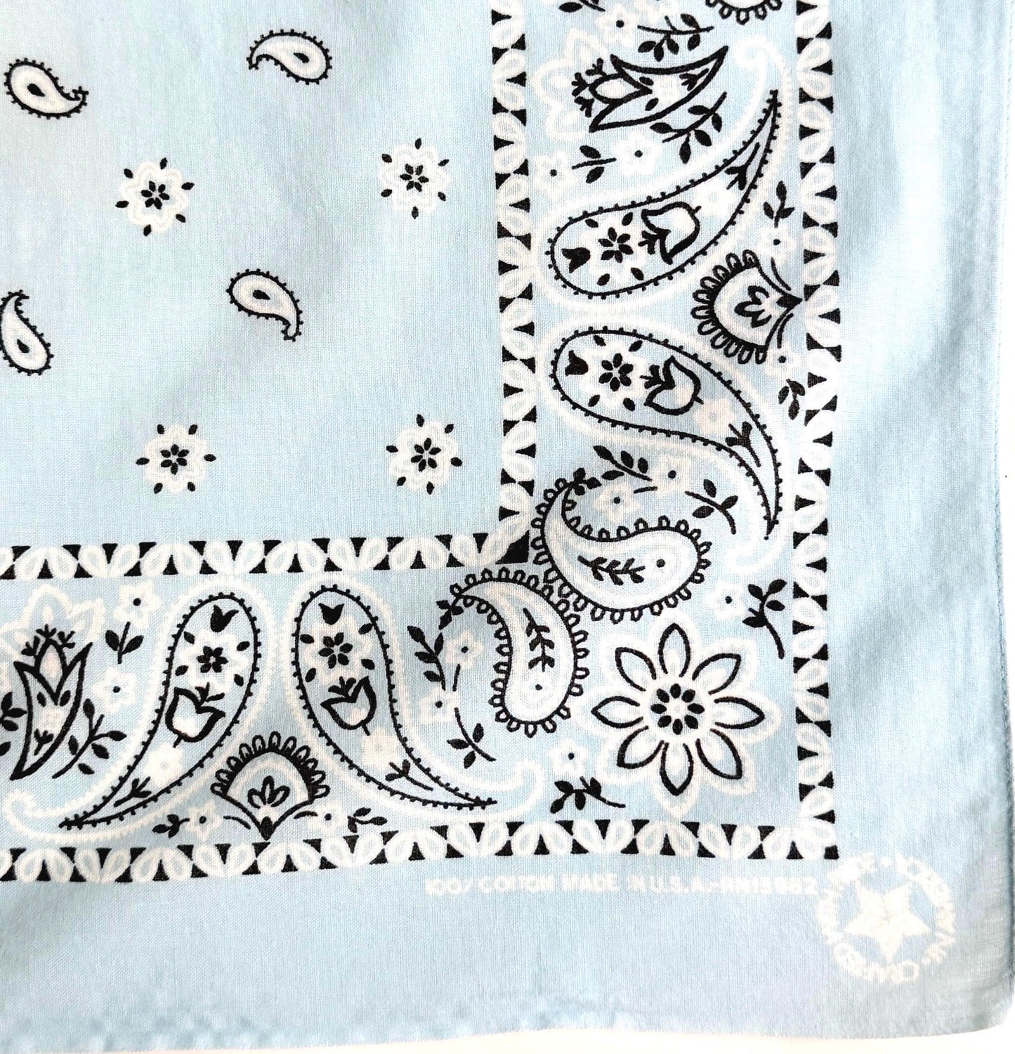 Vintage Light Blue Cotton Bandana Vintage 80s Made in USA