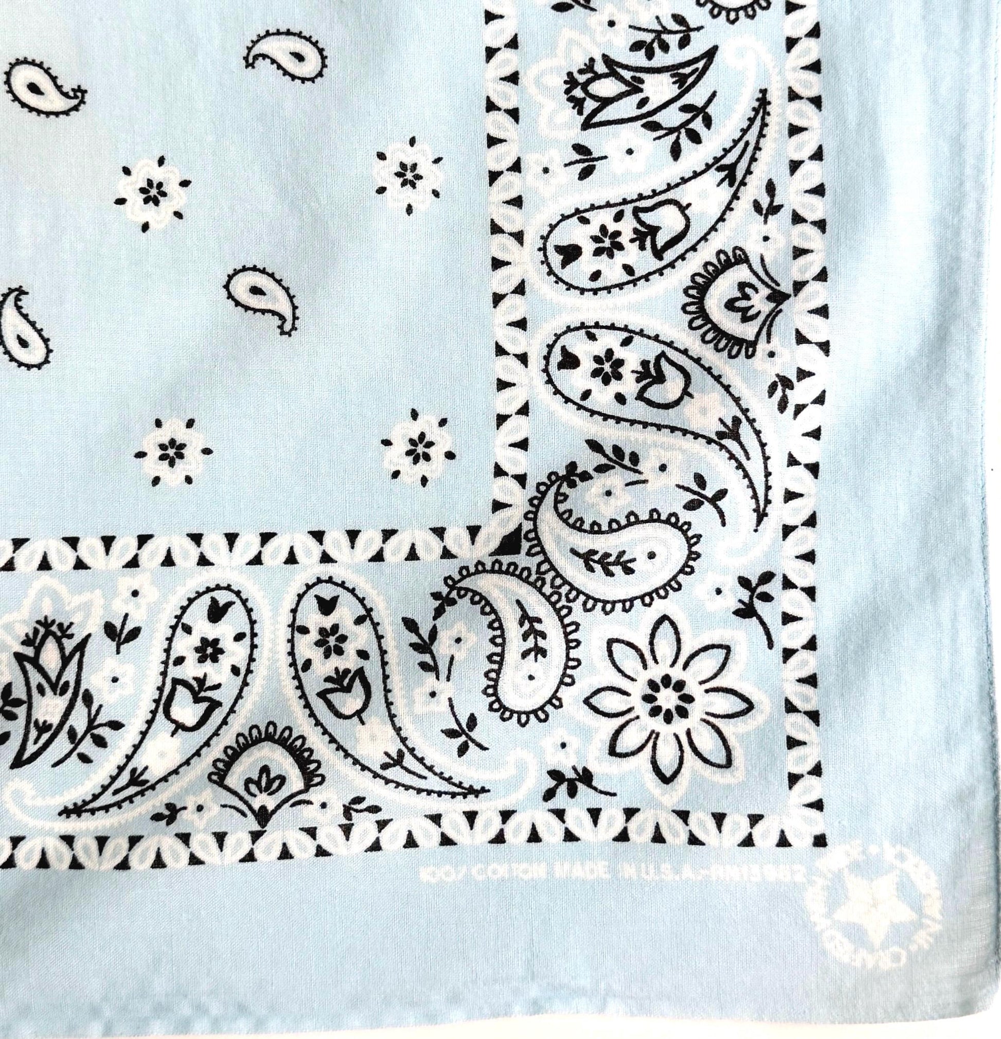 Vintage Light Blue Cotton Bandana Vintage 80s Made in USA