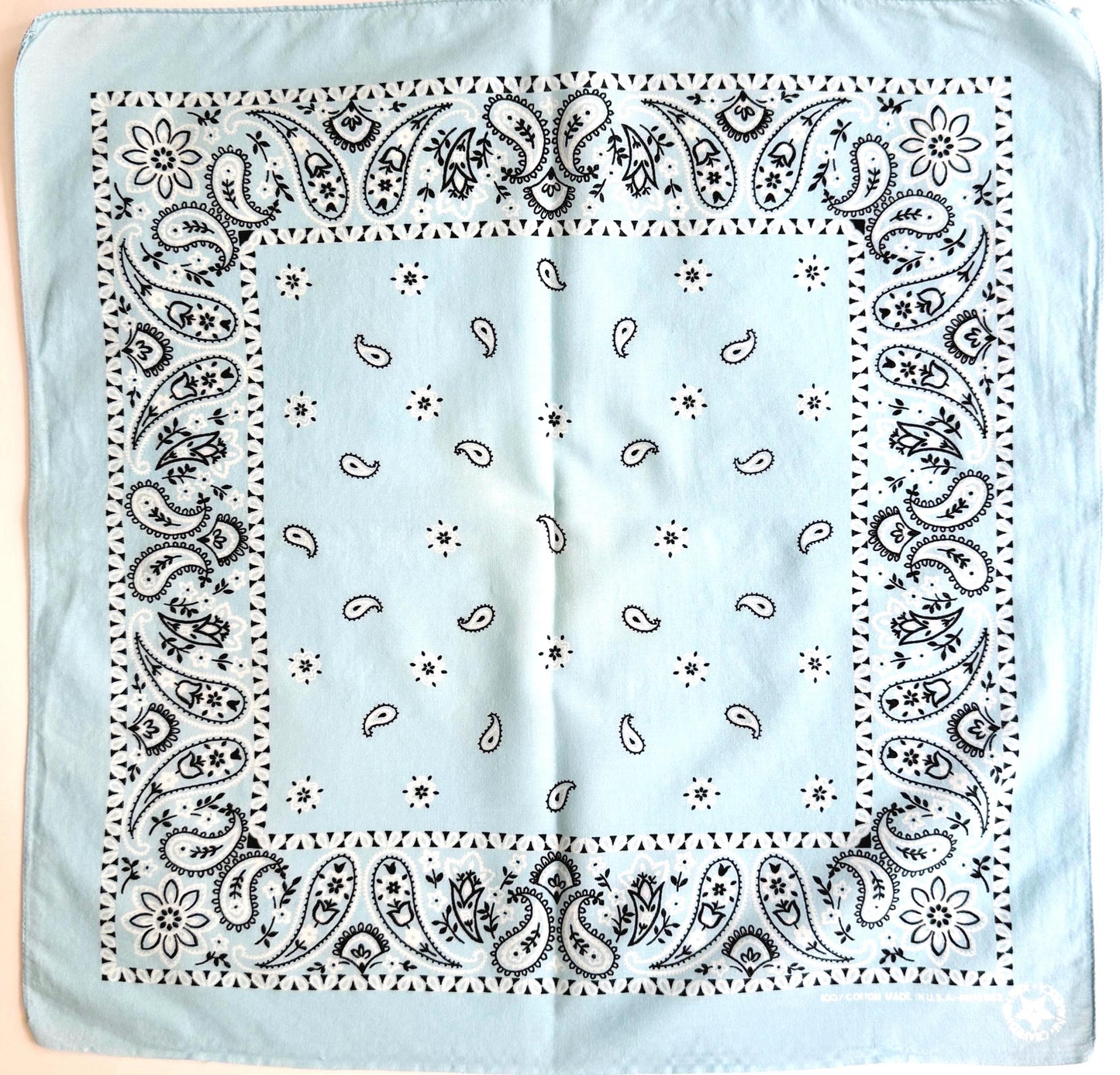 Vintage Light Blue Cotton Bandana Vintage 80s Made in USA