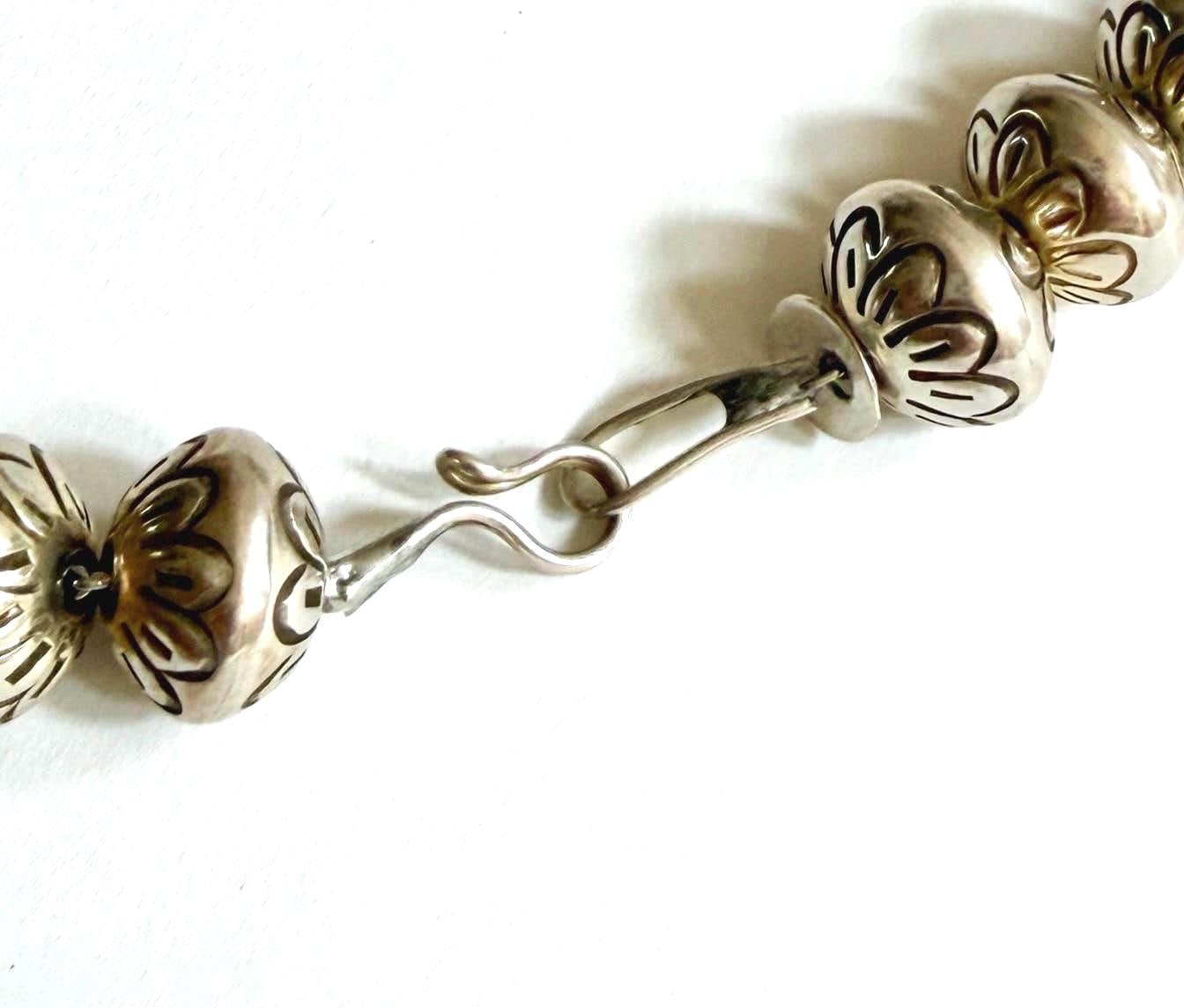 Vintage Navajo Pearl Necklace 158g Graduated Sterling Silver Beads 25"
