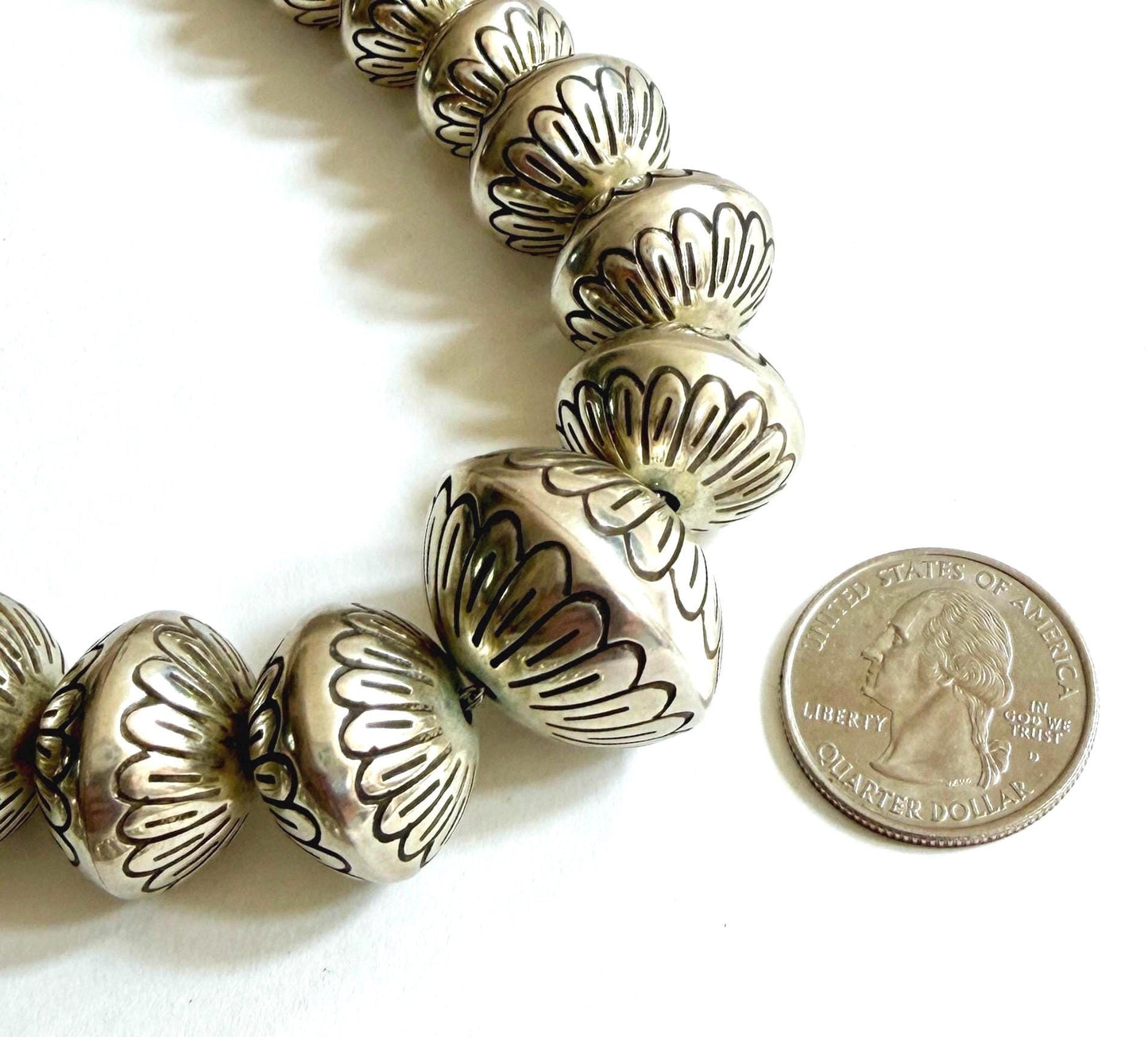 Vintage Navajo Pearl Necklace 158g Graduated Sterling Silver Beads 25"