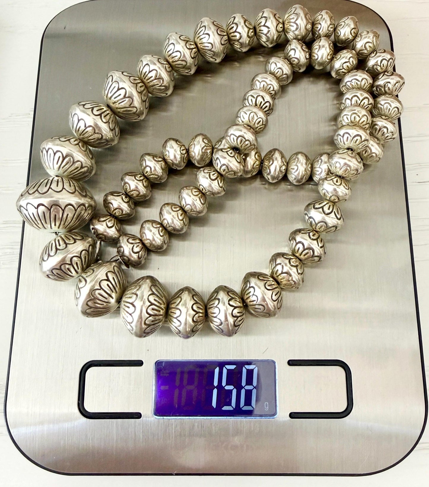 Vintage Navajo Pearl Necklace 158g Graduated Sterling Silver Beads 25"