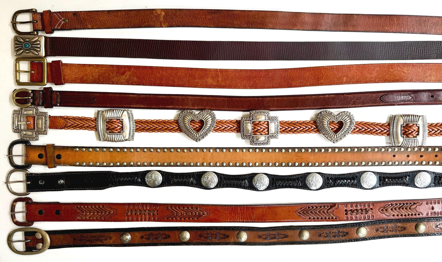 Vintage Western Belt Brown Leather Strap Concho Studded