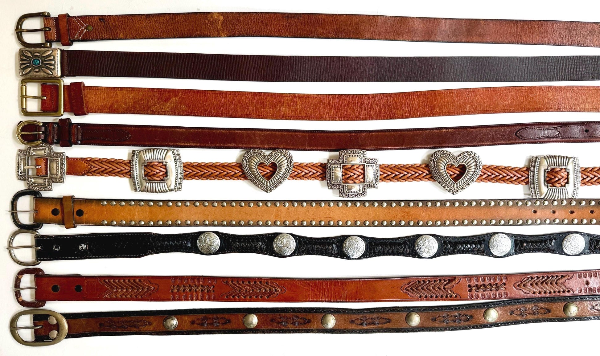 Vintage Western Belt Brown Leather Strap Concho Studded