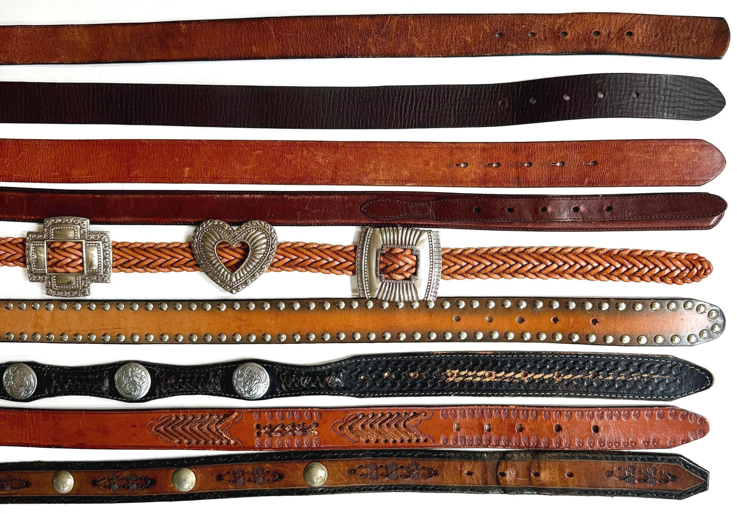 Vintage Western Belt Brown Leather Strap Concho Studded