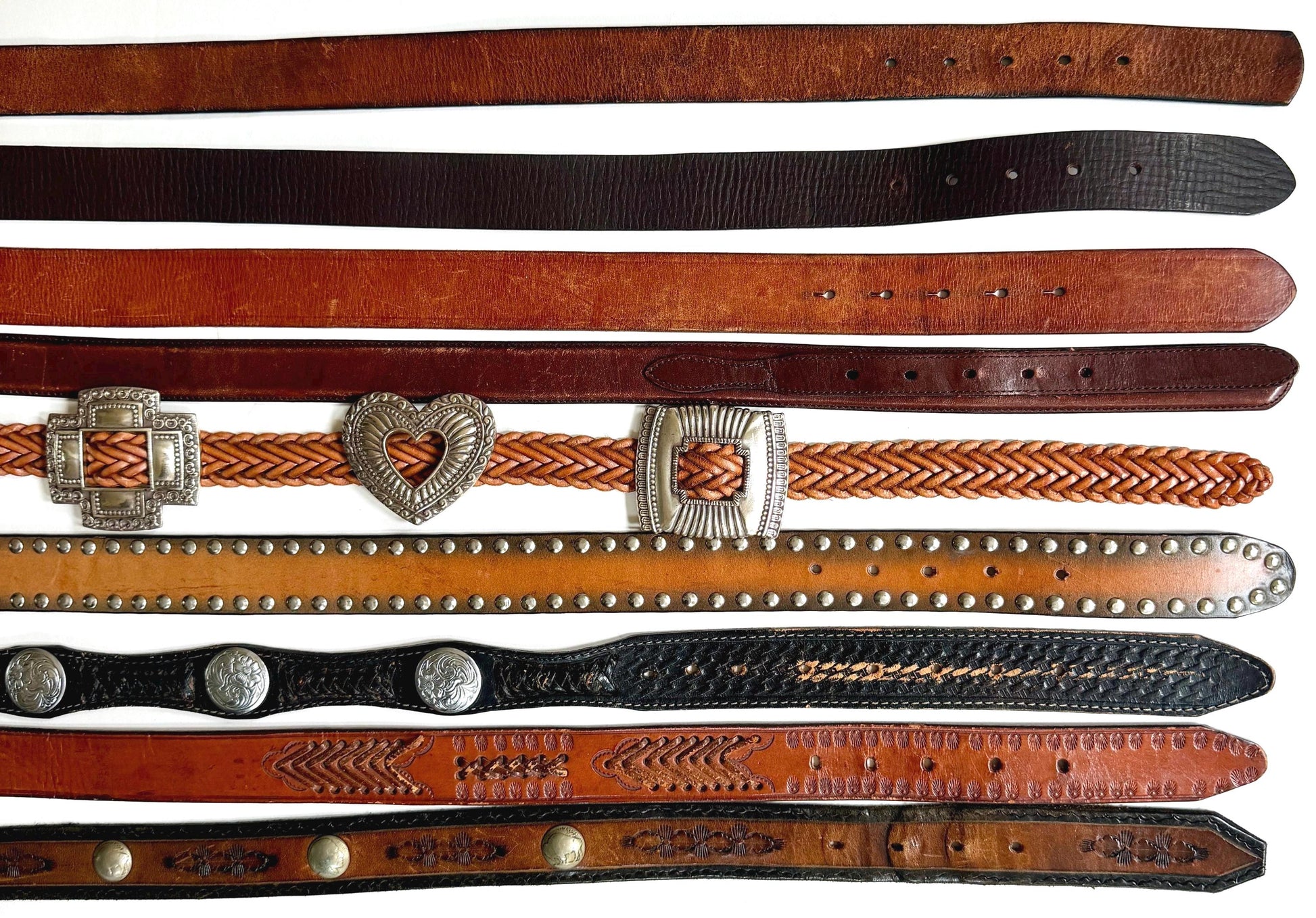 Vintage Western Belt Brown Leather Strap Concho Studded