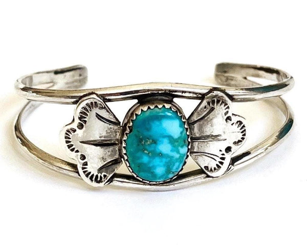 Vintage Navajo Turquoise Cuff Bracelet Sterling Silver Bow