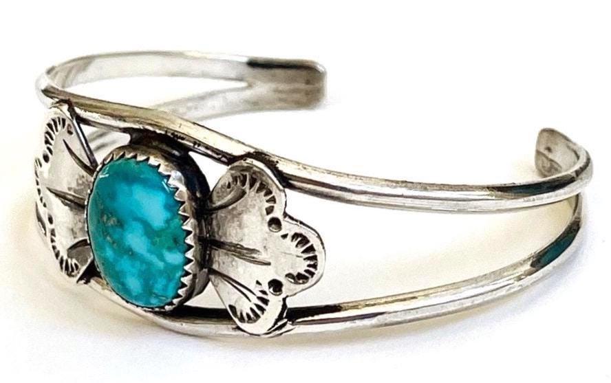 Vintage Navajo Turquoise Cuff Bracelet Sterling Silver Bow
