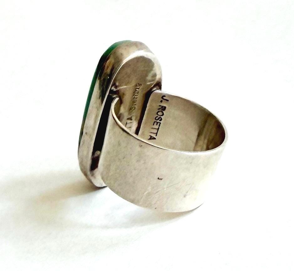 Fine Native American Turquoise Ring Wide Cigar Band Signed J Rosetta