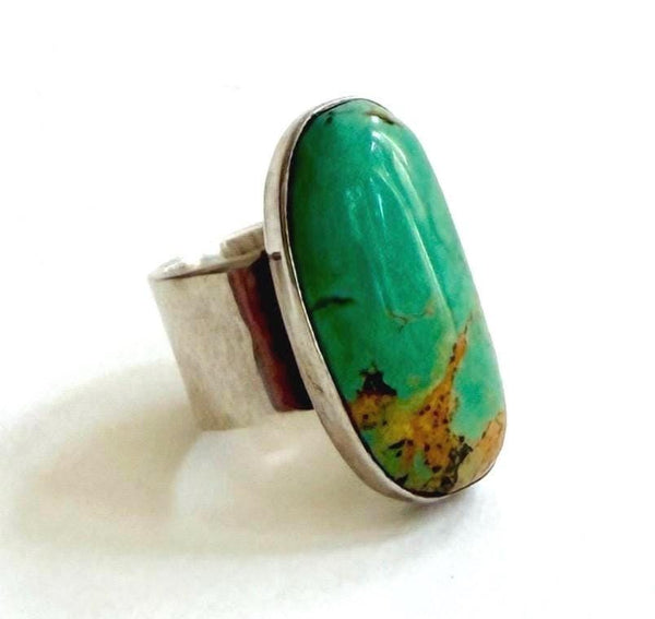 Fine Native American Turquoise Ring Wide Cigar Band Signed J Rosetta