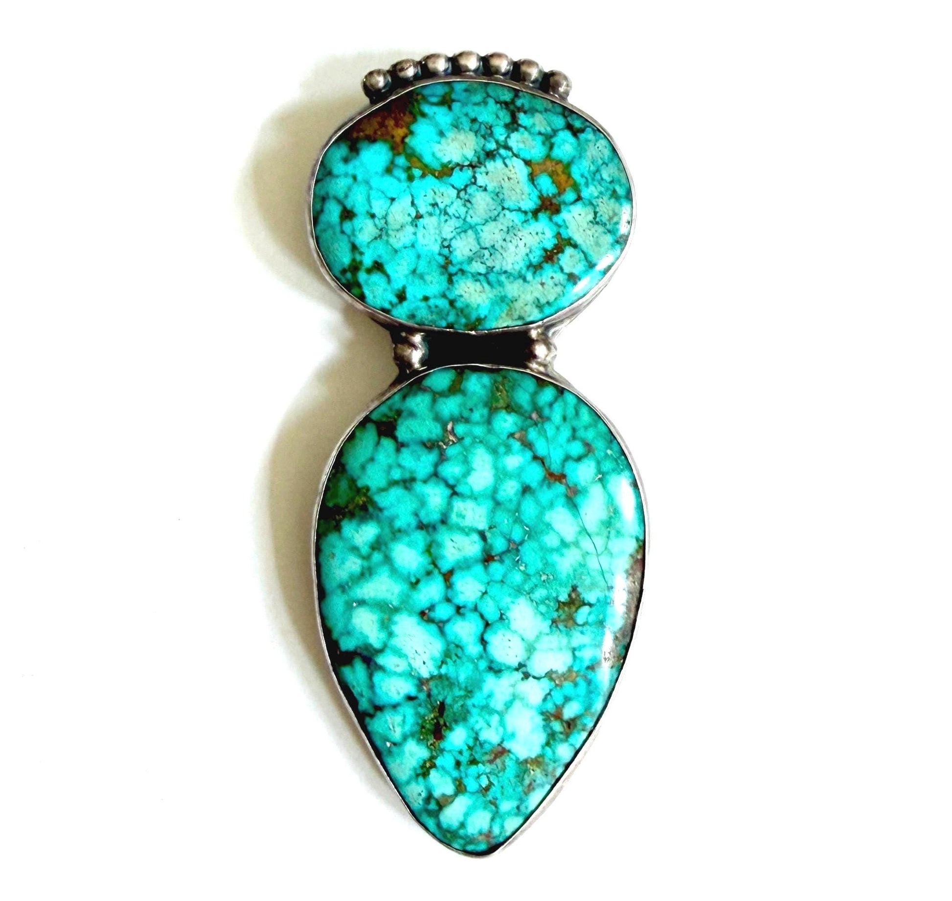 Oversized 3.25" Navajo Turquoise Pendant Vintage Native American Signed Johnson