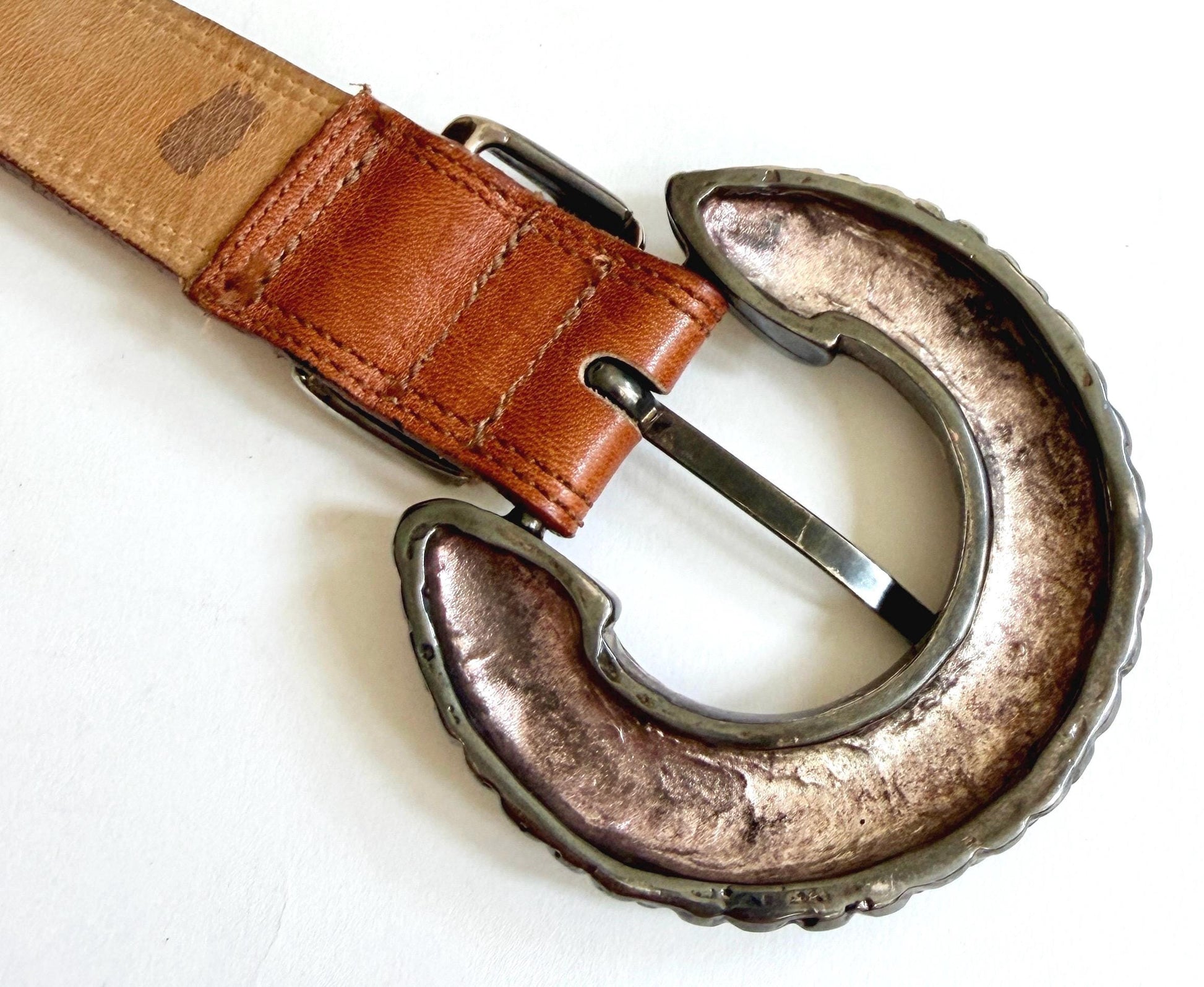 Vintage Brown Belt Silver Reptile Snake Buckle