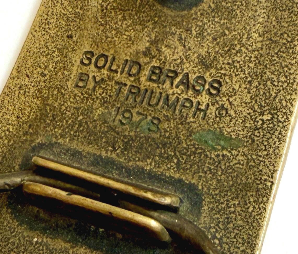 Vintage 70s Triumph Motorcycle Buckle 1976 Solid Brass