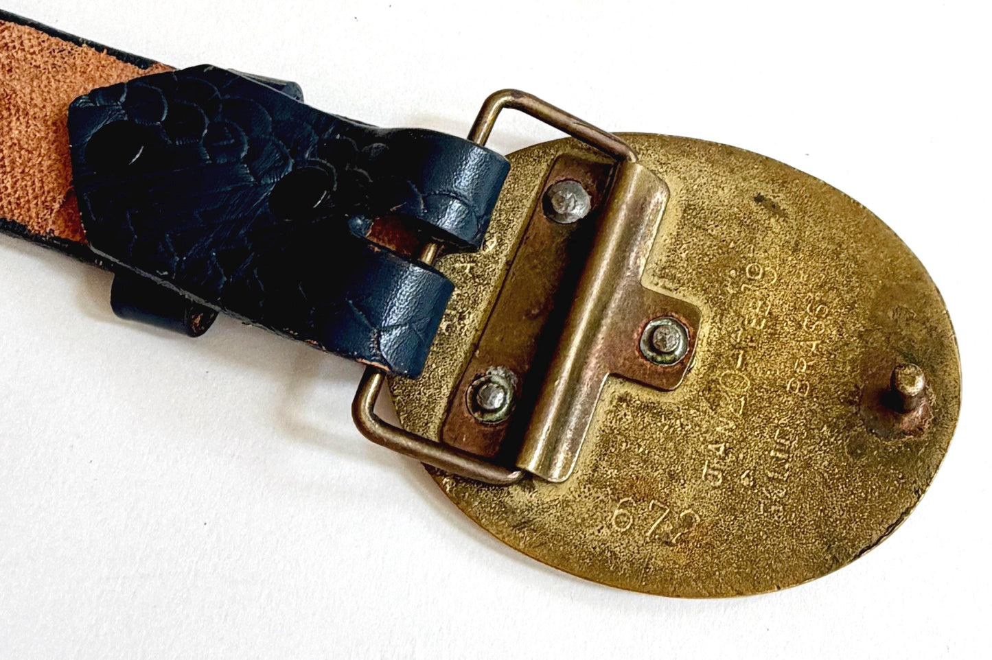 Vintage Aquarius Brass Buckle Tooled Leather Belt Strap