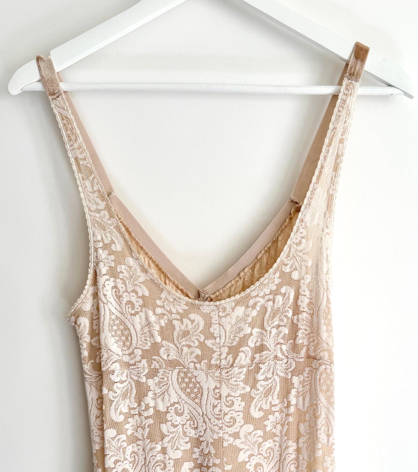 Vintage 90s Lace Slip Dress Velvet Trim