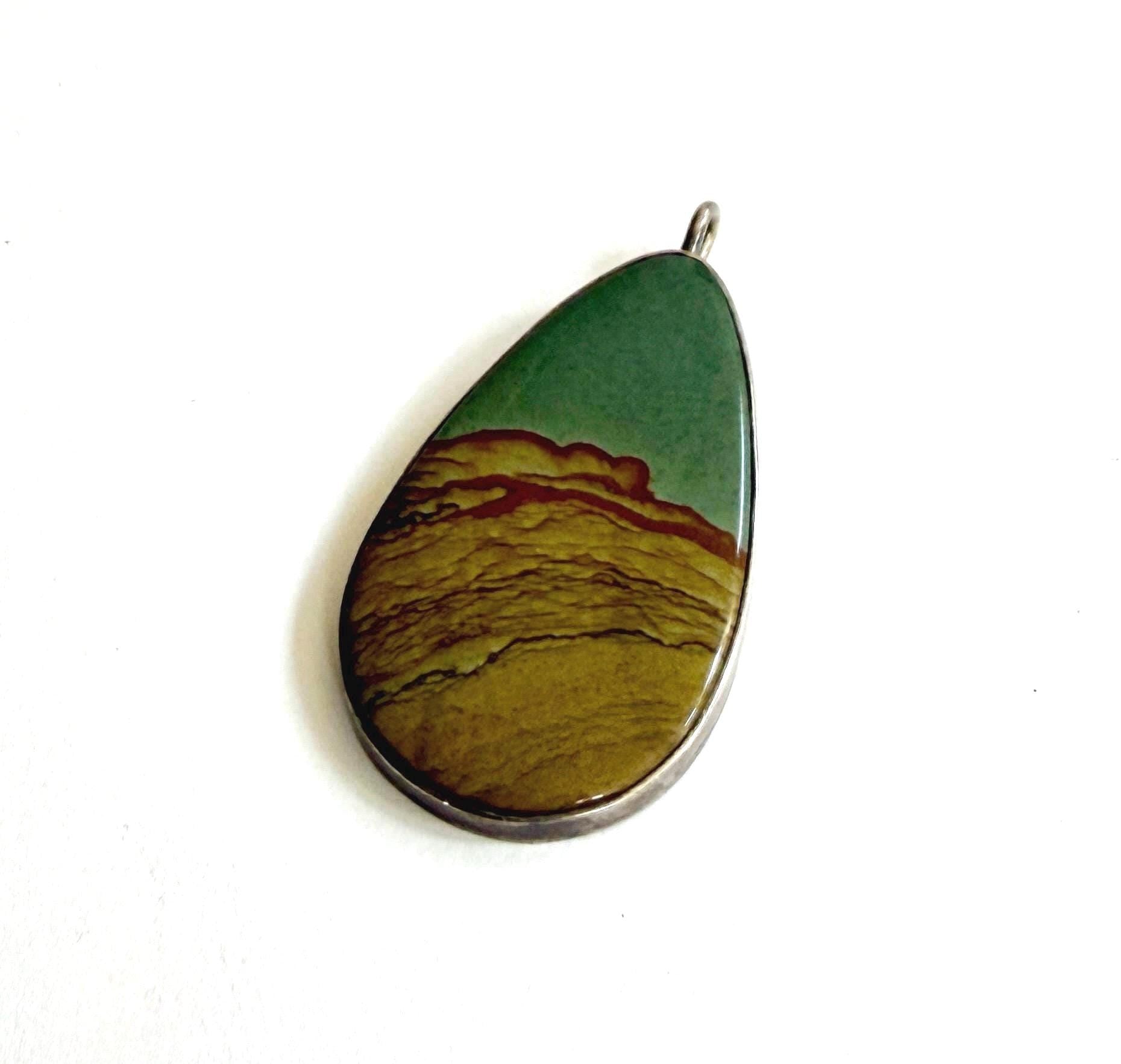 Vintage Native American Picture Jasper Pendant Organic Earth Tone