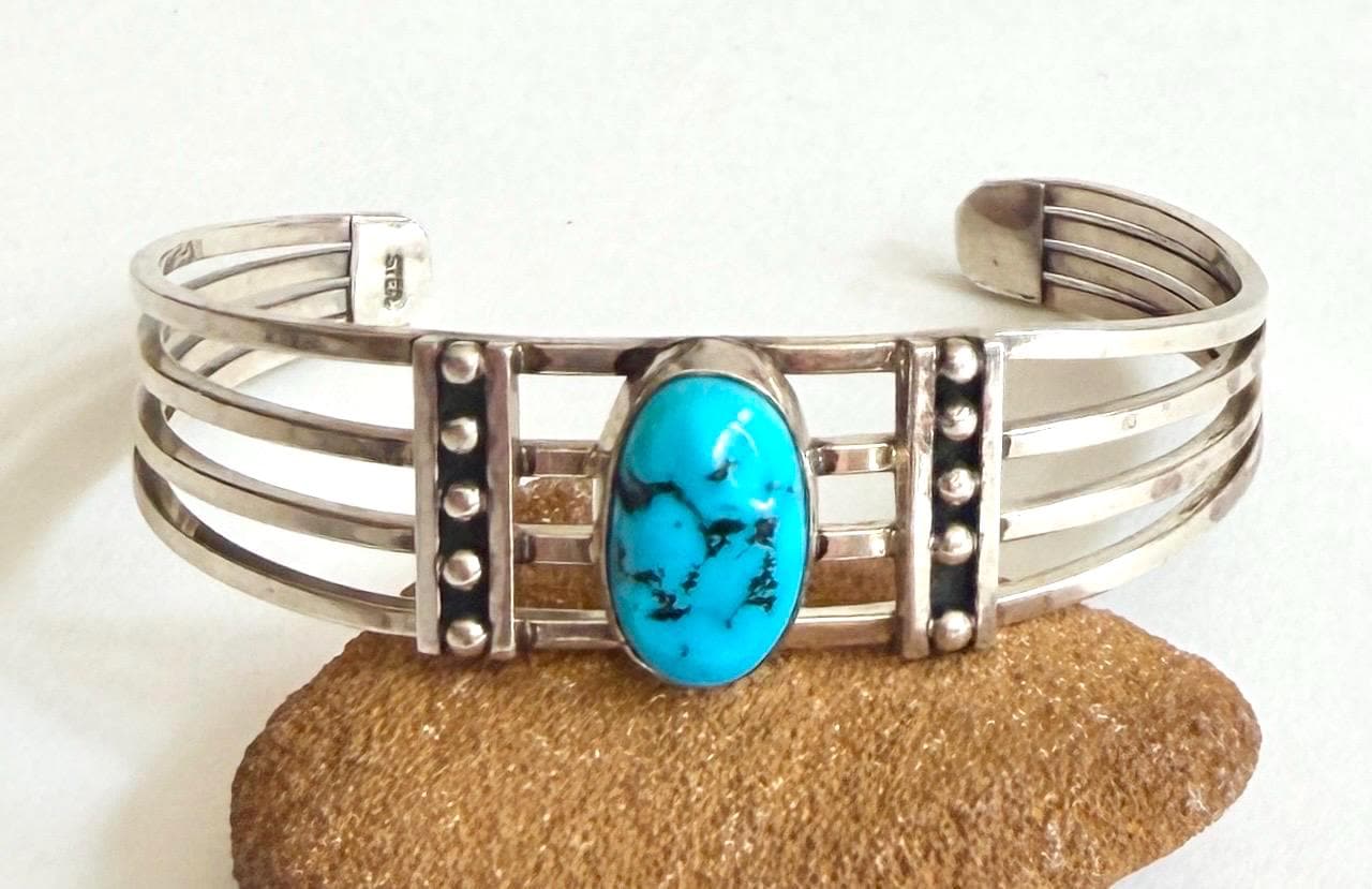 Vintage Native American Turquoise Cuff Bracelet Modernist Navajo
