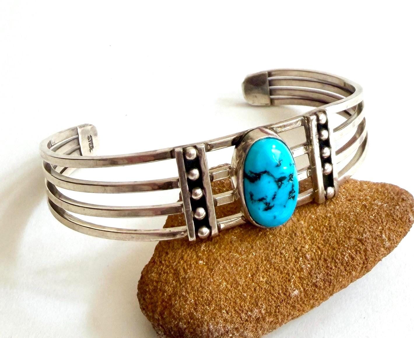 Vintage Native American Turquoise Cuff Bracelet Modernist Navajo