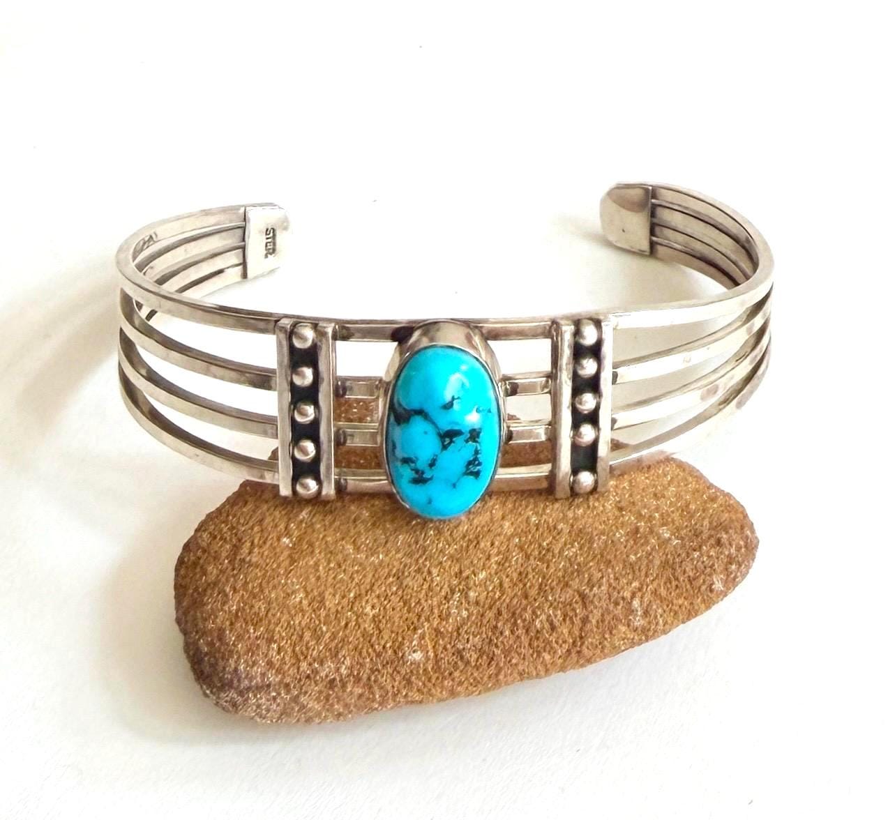 Vintage Native American Turquoise Cuff Bracelet Modernist Navajo