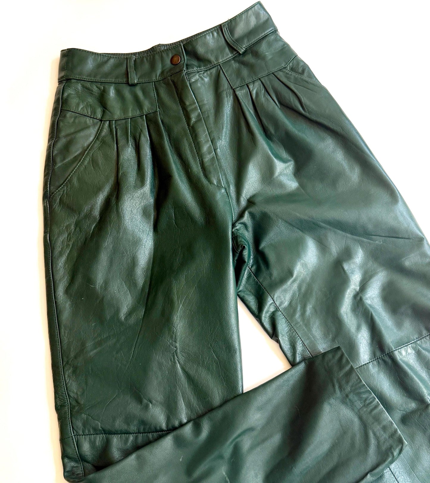 Vintage Green Leather Pants 90s Minimalist Style