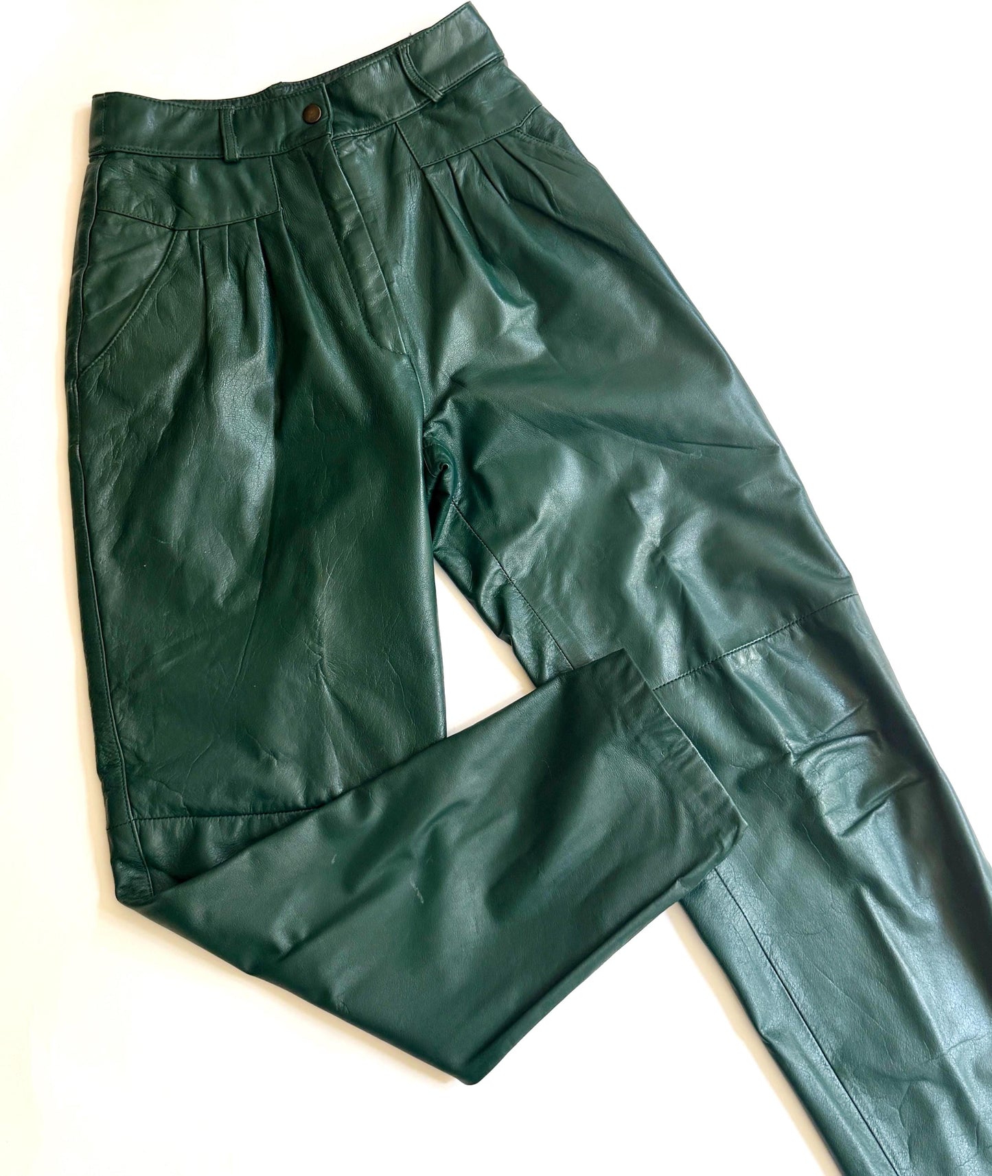 Vintage Green Leather Pants 90s Minimalist Style