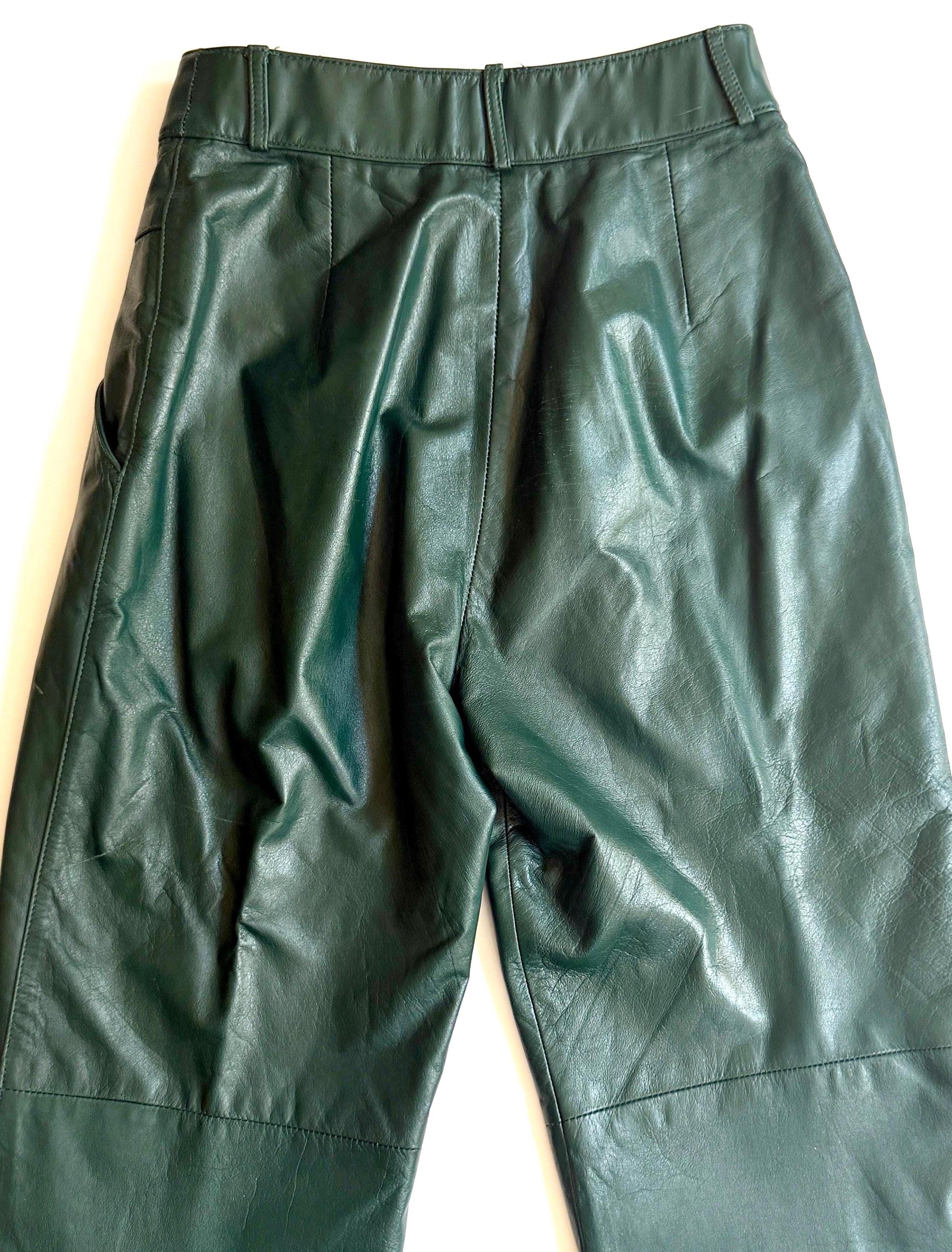 Vintage Green Leather Pants 90s Minimalist Style