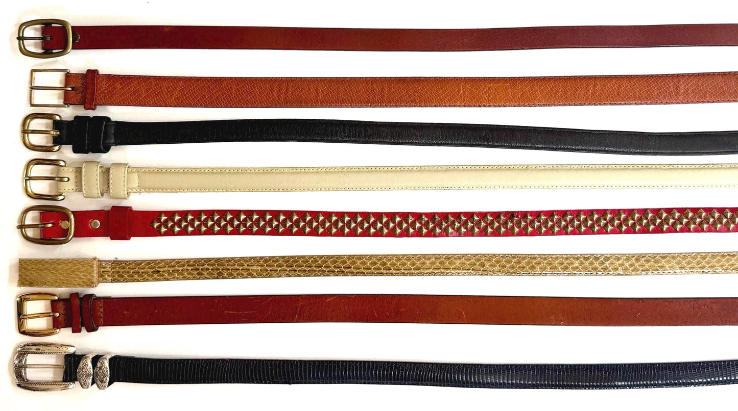 Vintage Minimalist Skinny Belt 90s 80s Leather Snakeskin Studded