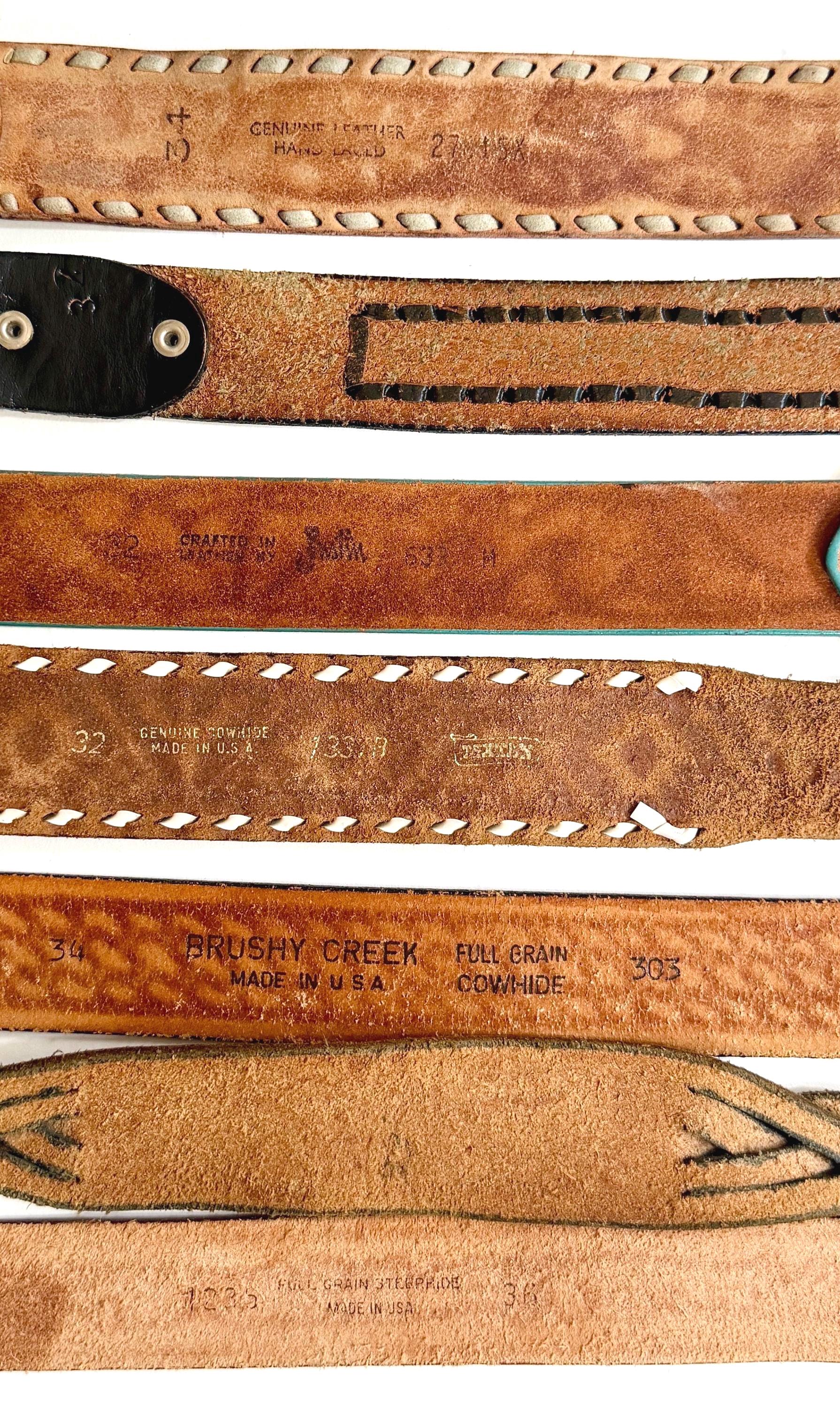 Vintage Western Tooled Leather Belt Brown Leather Cowboy Strap