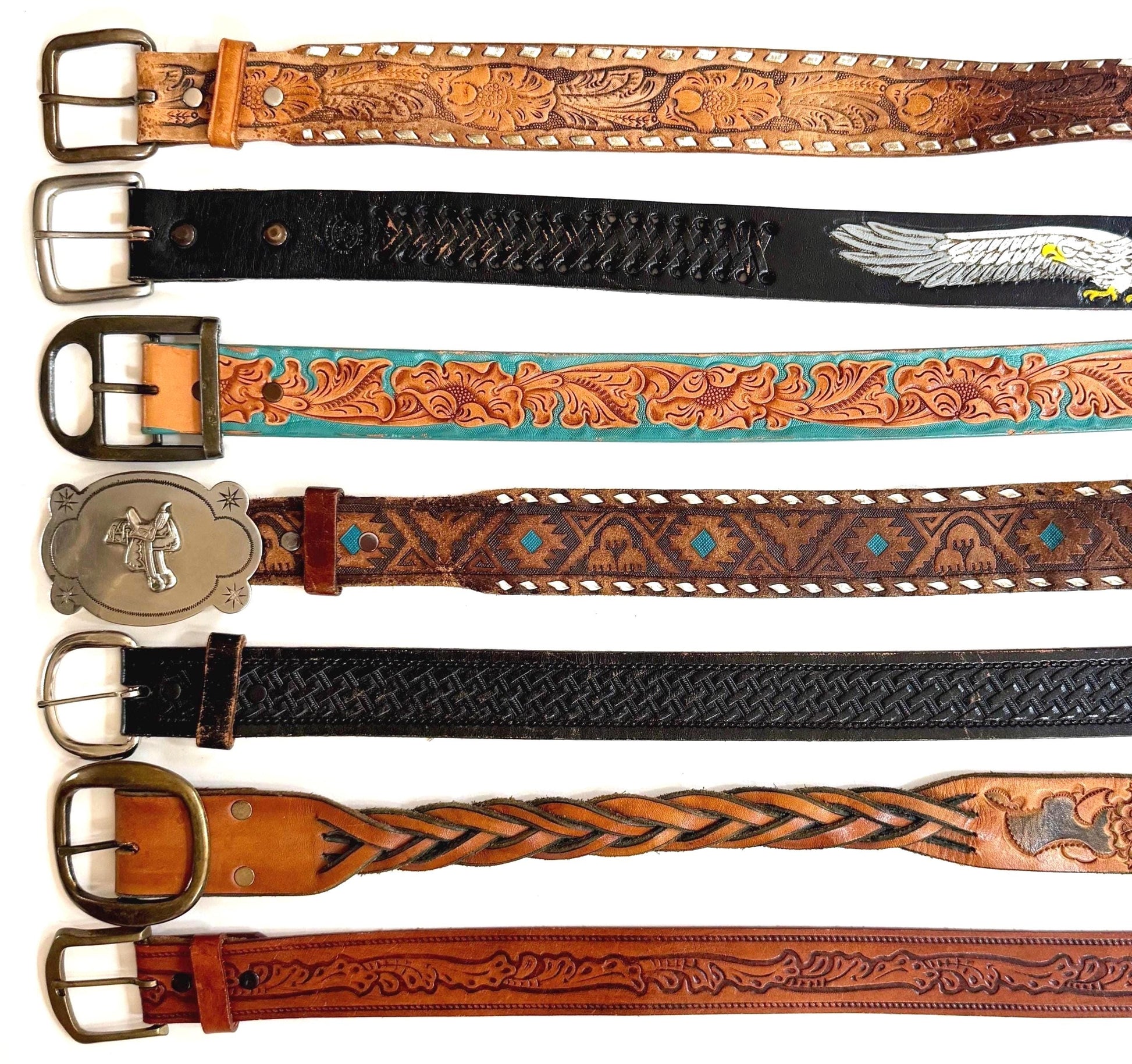 Vintage Western Tooled Leather Belt Brown Leather Cowboy Strap