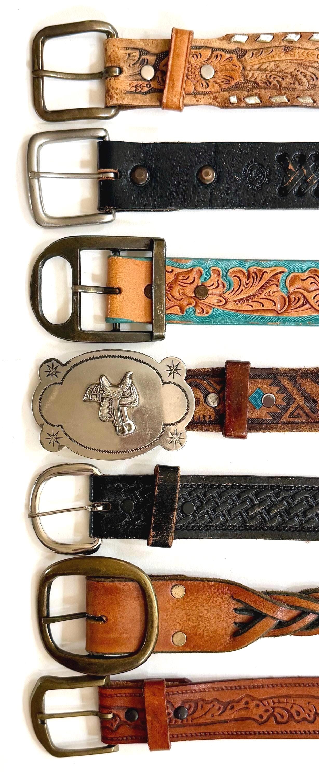 Vintage Western Tooled Leather Belt Brown Leather Cowboy Strap