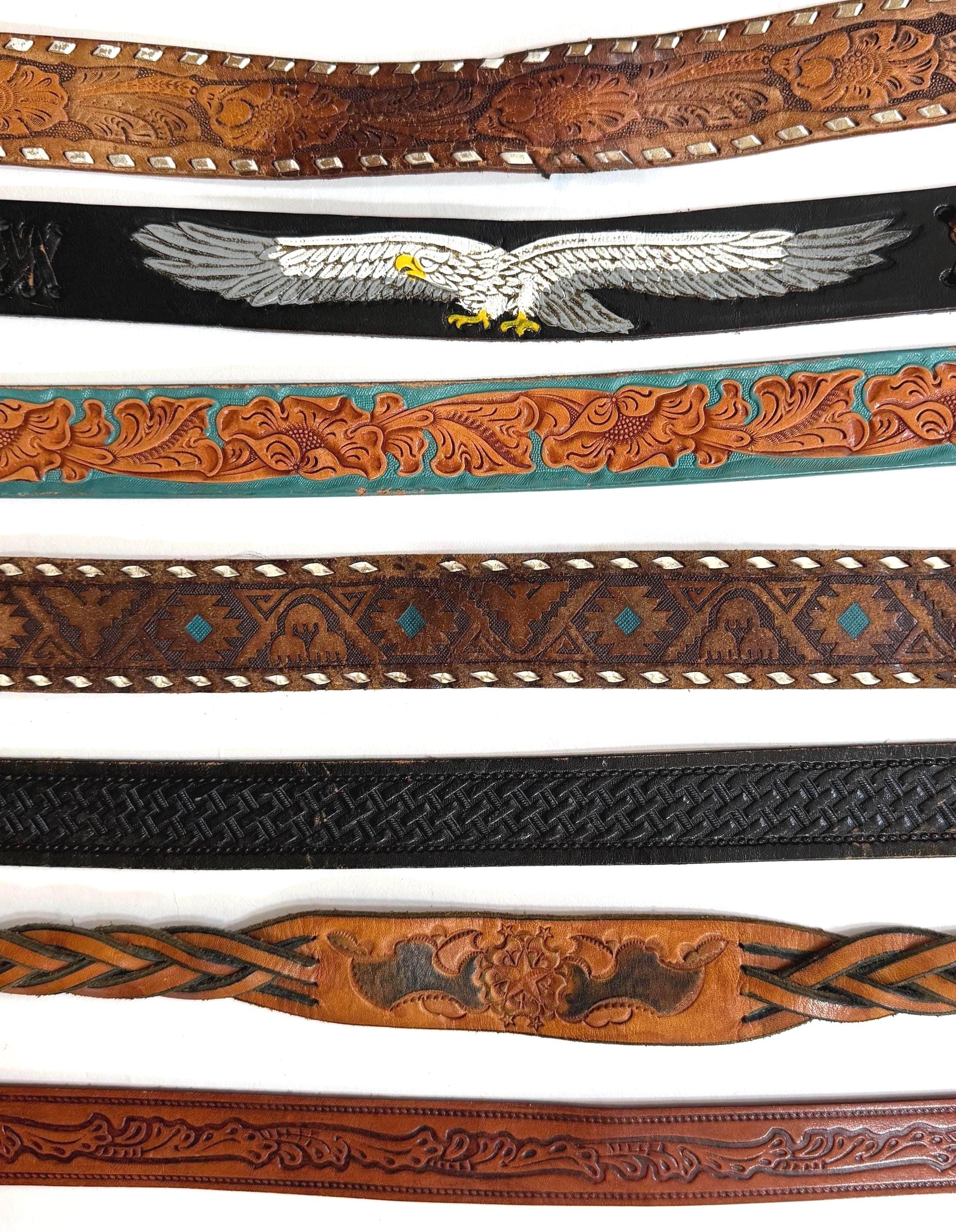Vintage Western Tooled Leather Belt Brown Leather Cowboy Strap