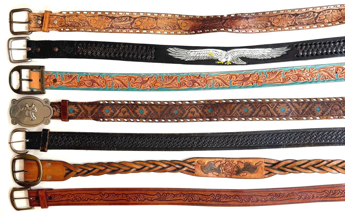 Vintage Western Tooled Leather Belt Brown Leather Cowboy Strap