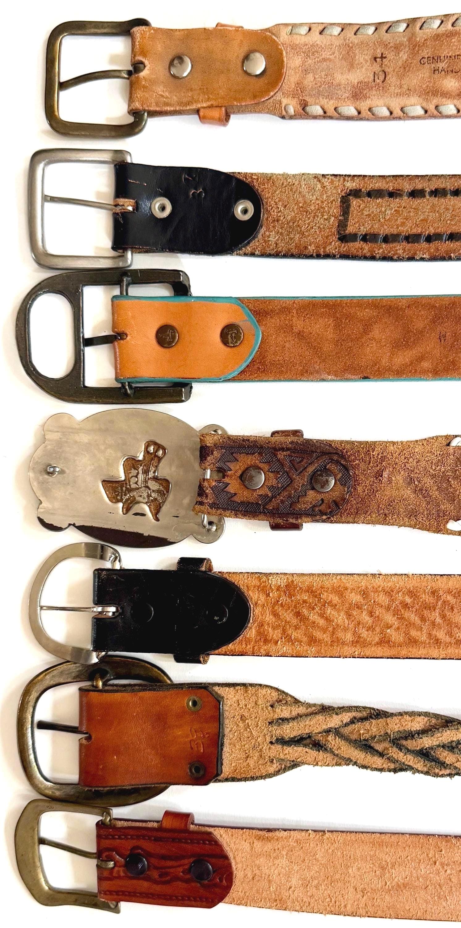 Vintage Western Tooled Leather Belt Brown Leather Cowboy Strap