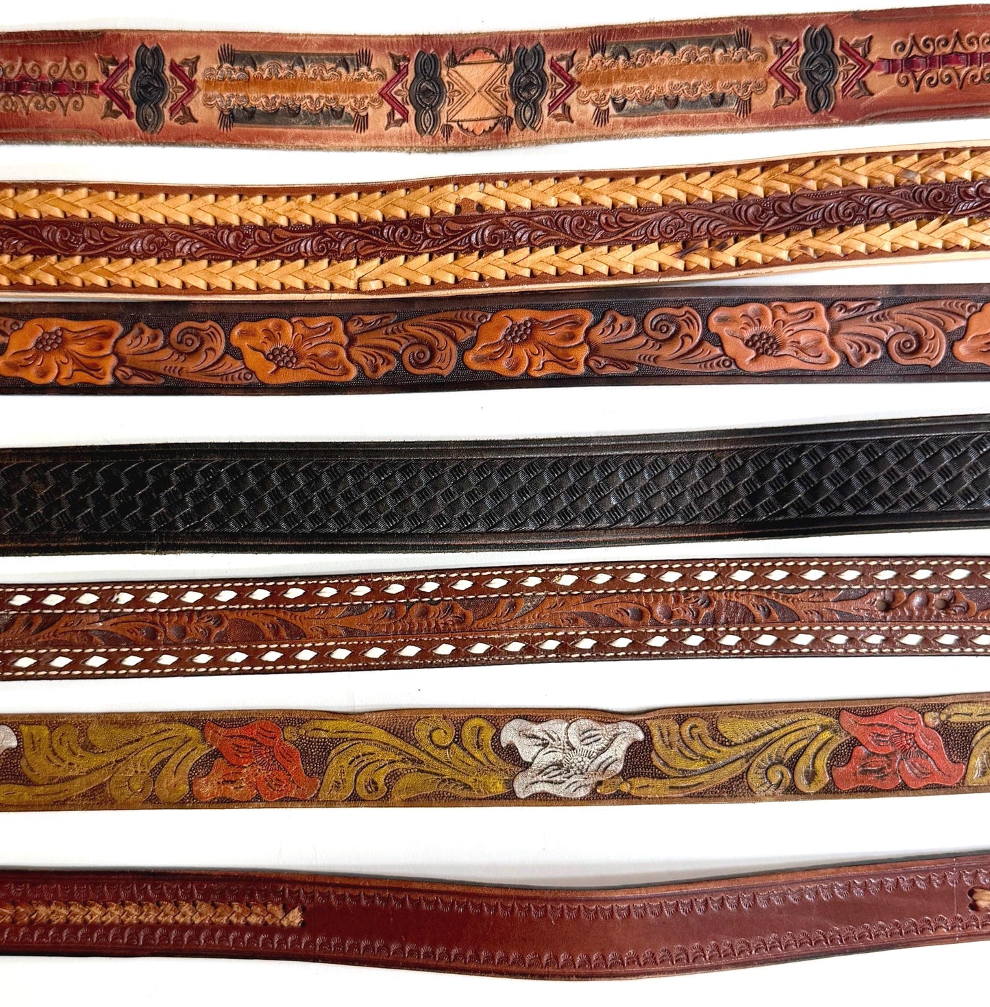 Vintage Western Tooled Leather Belt Brown Leather Cowboy Strap