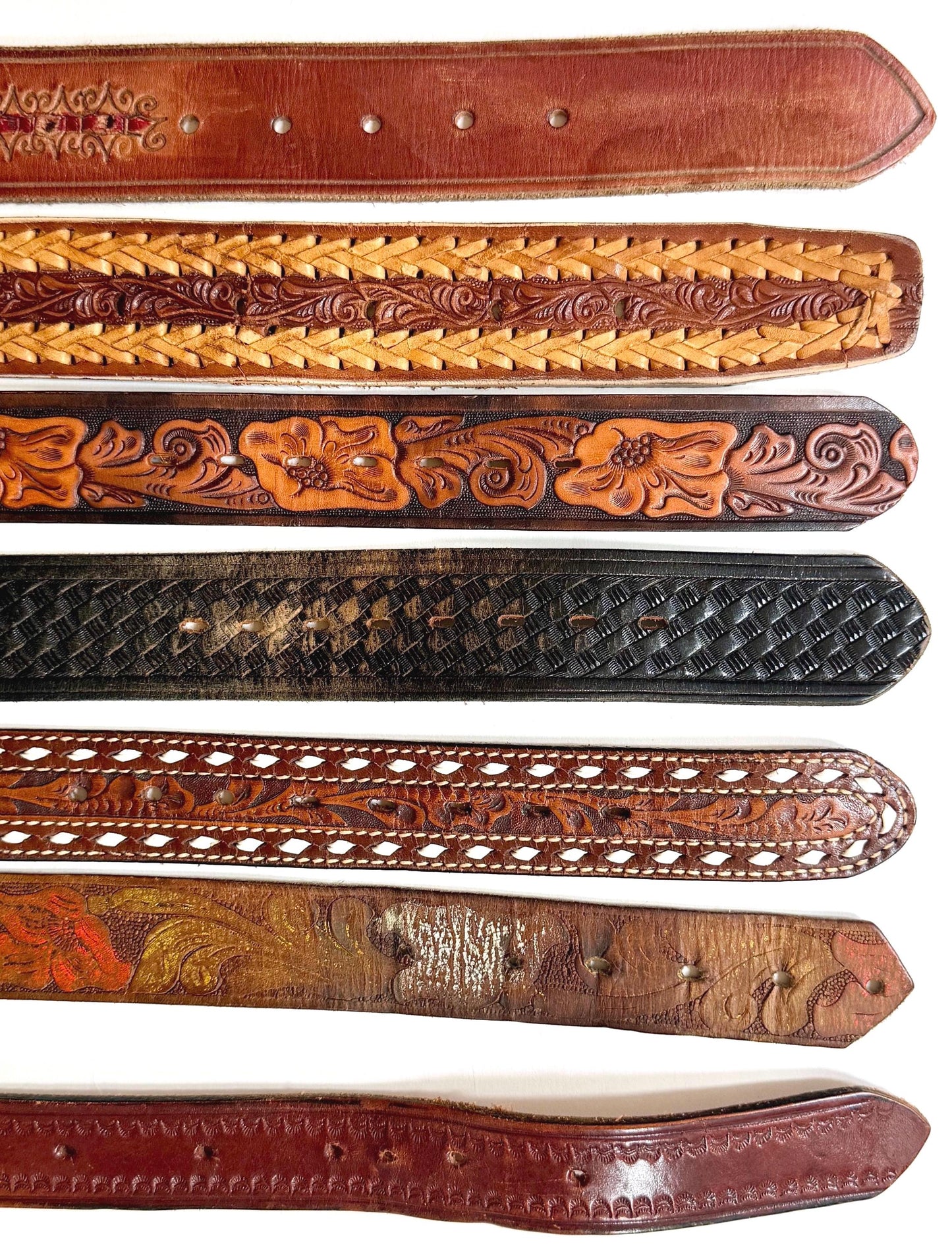 Vintage Western Tooled Leather Belt Brown Leather Cowboy Strap
