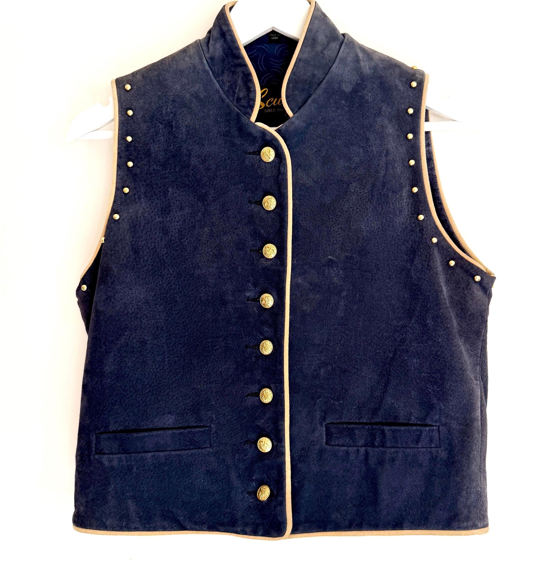 Vintage Suede Womens Vest Navy Blue Western Calvary Style