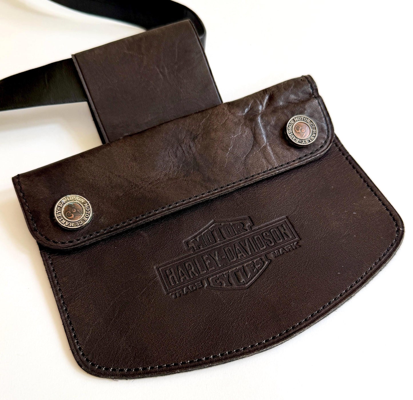 Vintage Harley Davidson Leather Belt Pouch Biker Bag