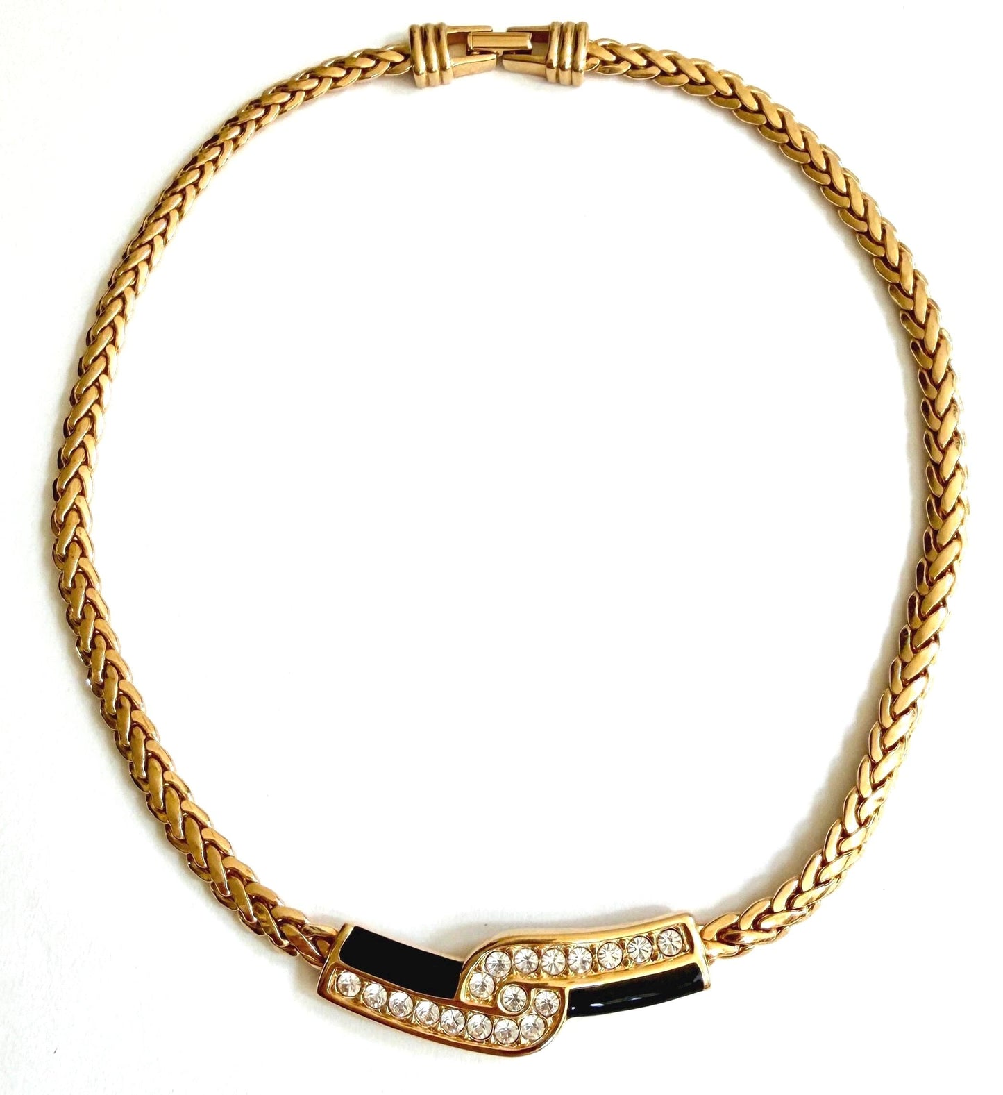 Vintage 90s Swarovski Crystal Gold Choker Necklace