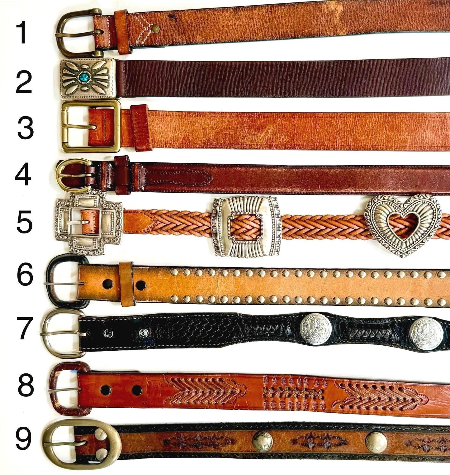 Vintage Western Belt Brown Leather Strap Concho Studded