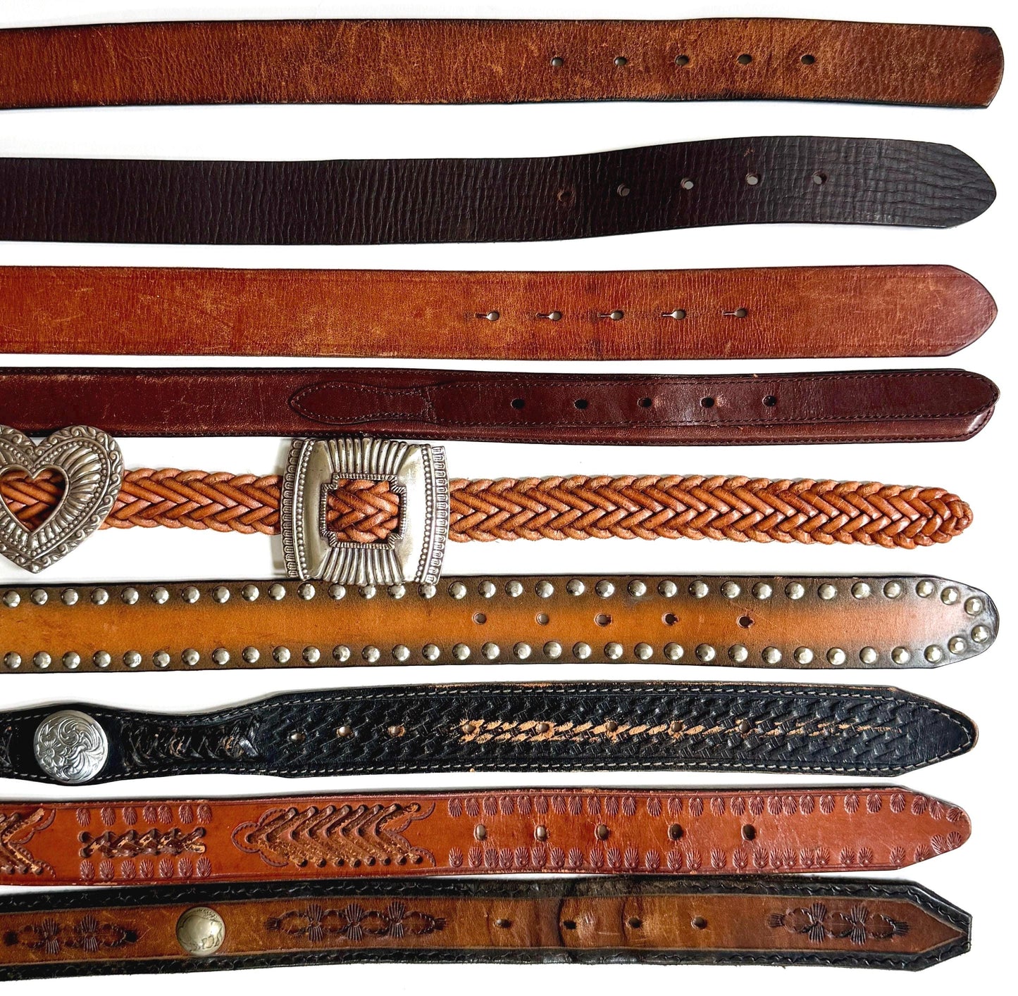 Vintage Western Belt Brown Leather Strap Concho Studded
